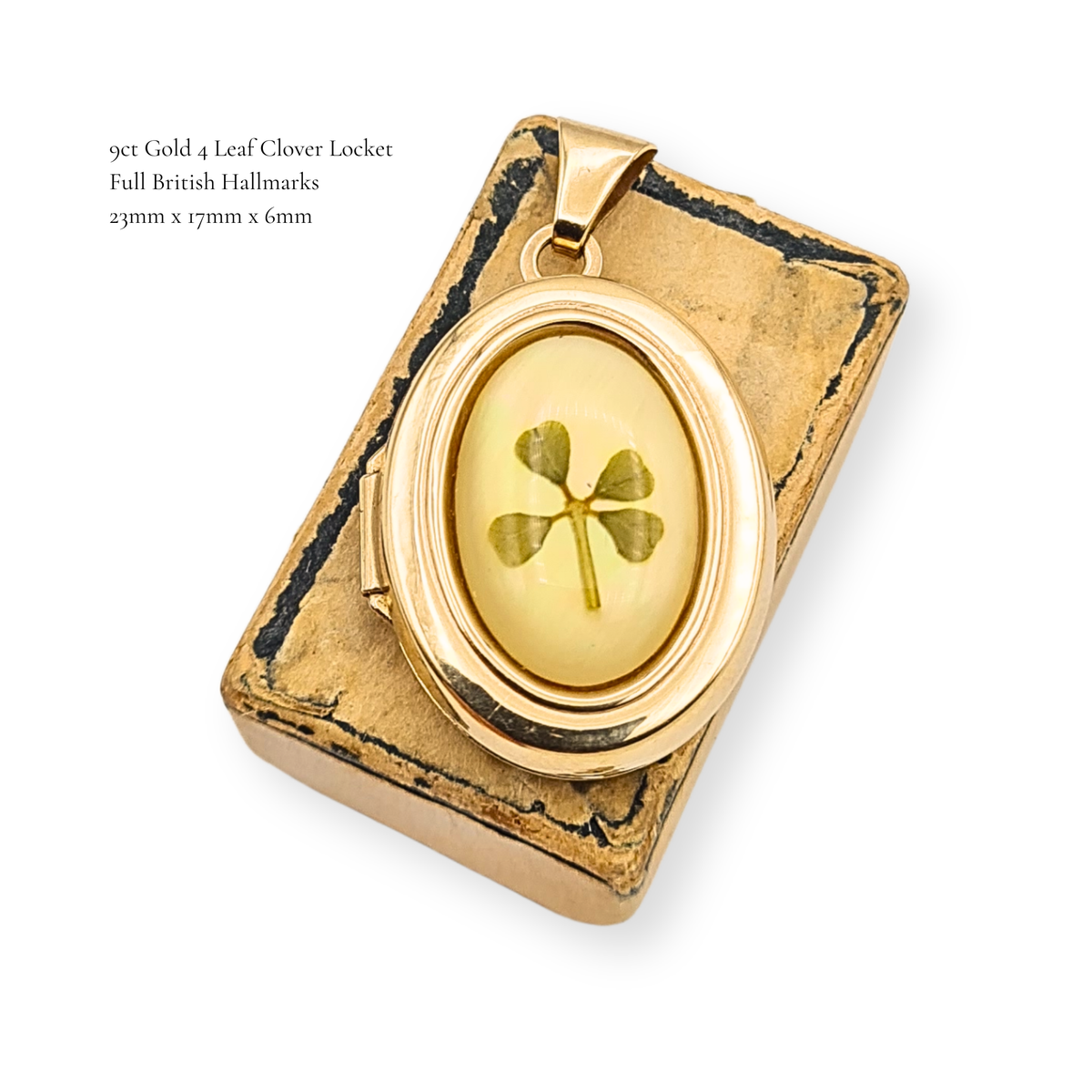 9ct Gold Four Leaf Clover Locket Lucky Clover Pendant British Hallmarked