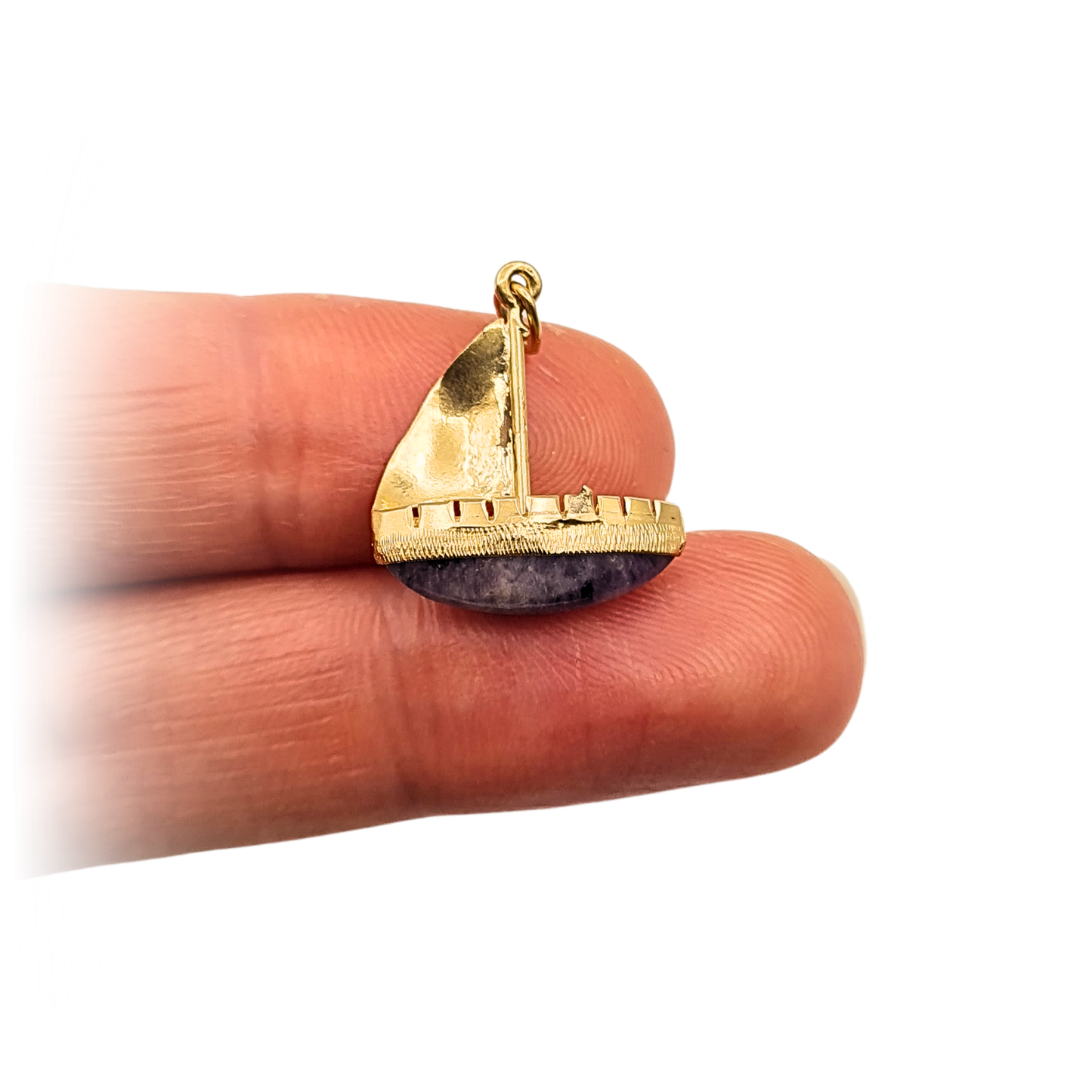 14ct Gold Sailboat Charm, Purple Quartz Boat Pendant