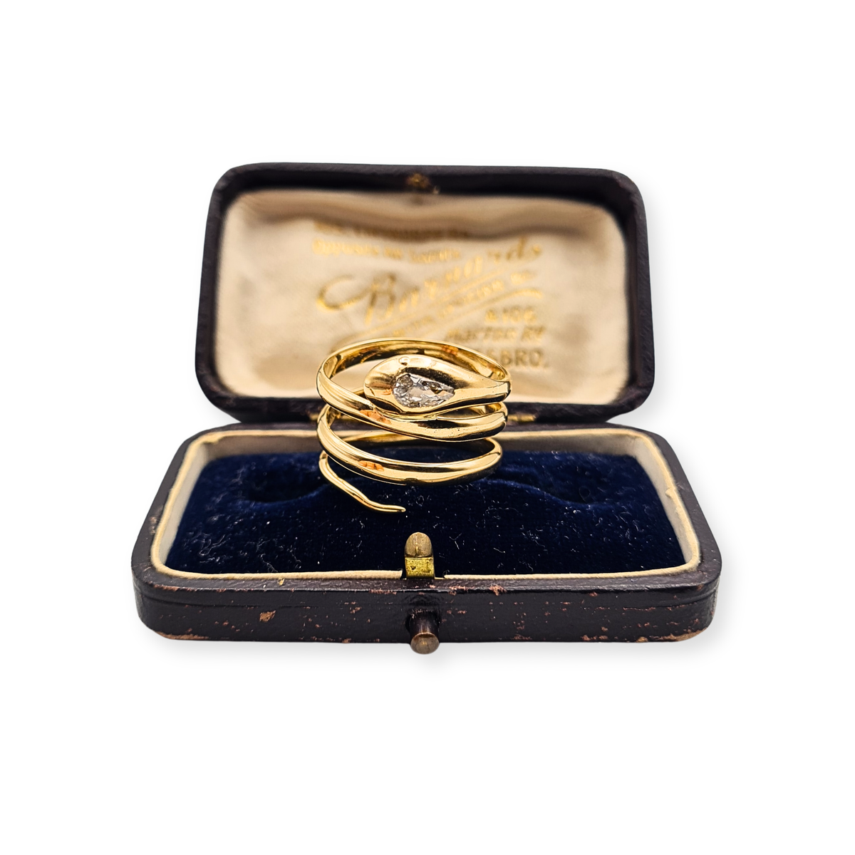 Antique 18ct Gold Old Cut Pear Diamond Snake Coil Ring  UK Q 1/2 Birmingham 1920