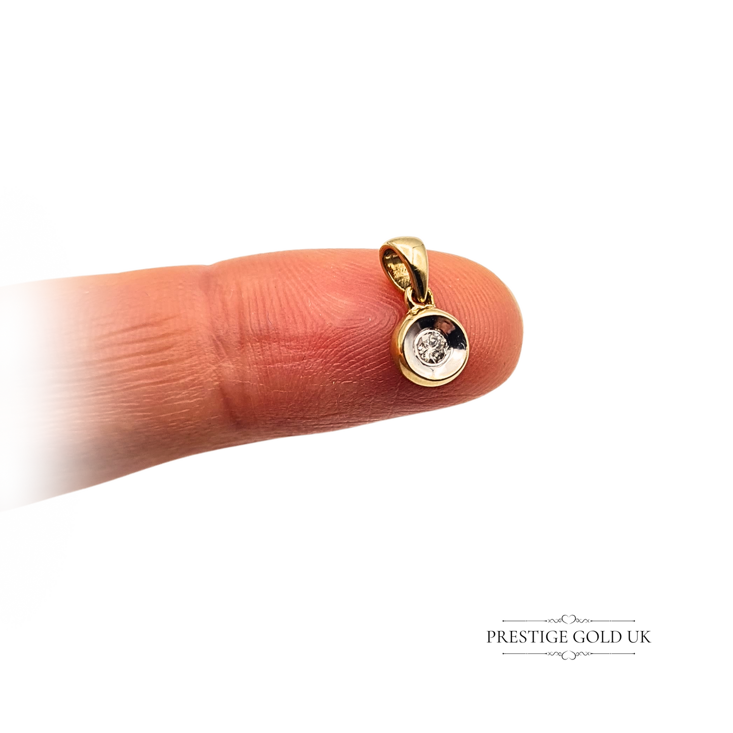 9ct Yellow & White Gold Pendant With Central Round Diamond