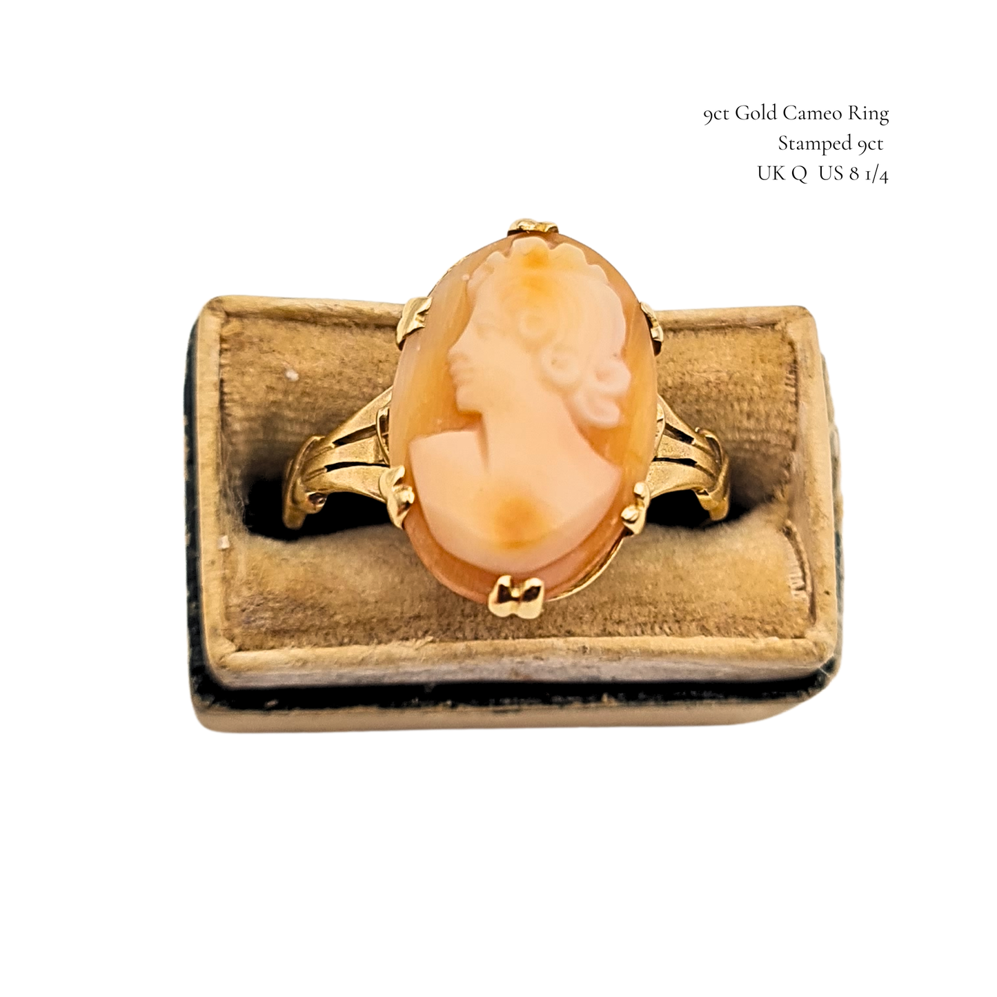 9ct Gold Vintage Cameo Ring Oval Shell Cameo UK R US 8.5
