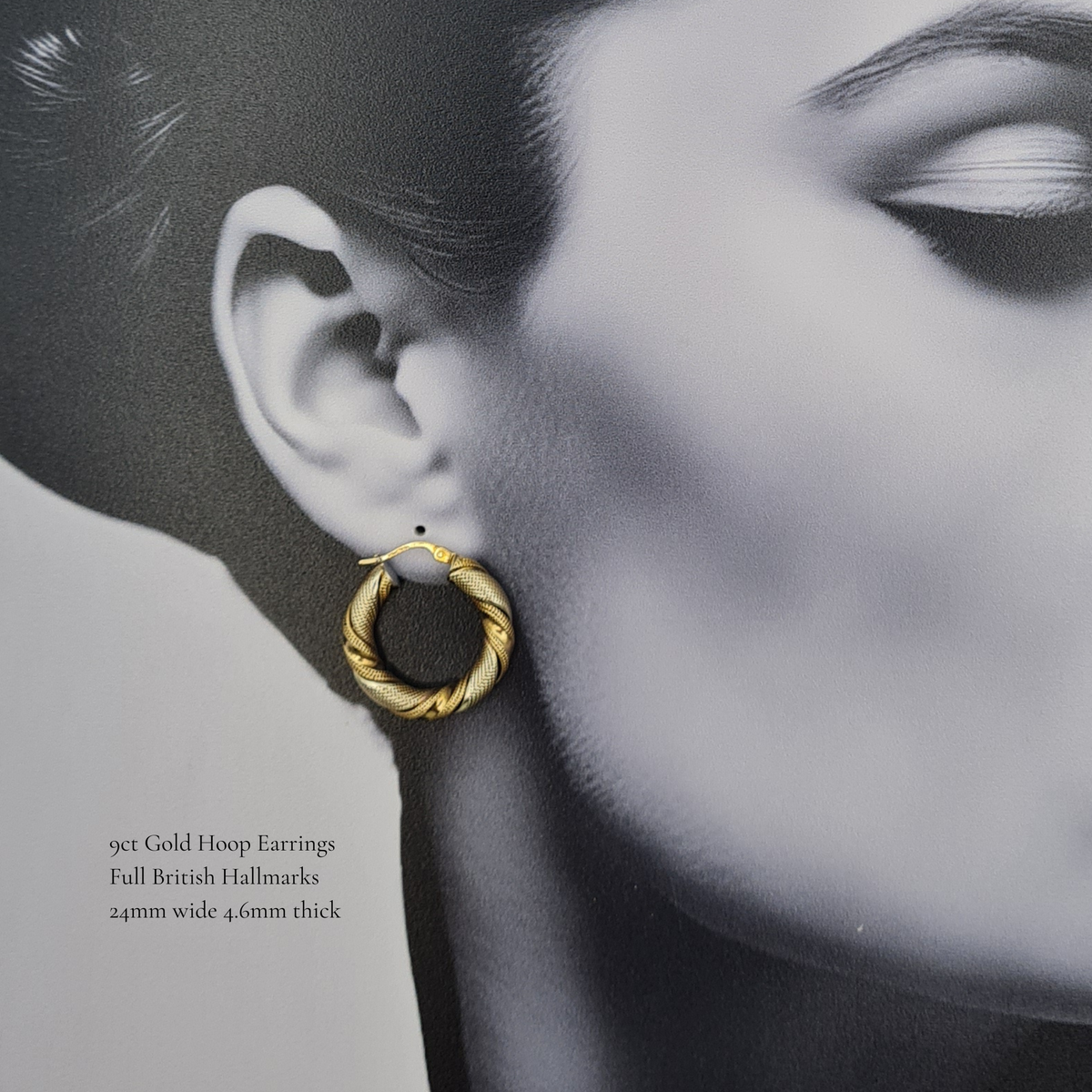 Desgner 9ct Gold Unoaerre Twisted Hoop Earrings Two Tone Italian Hoops