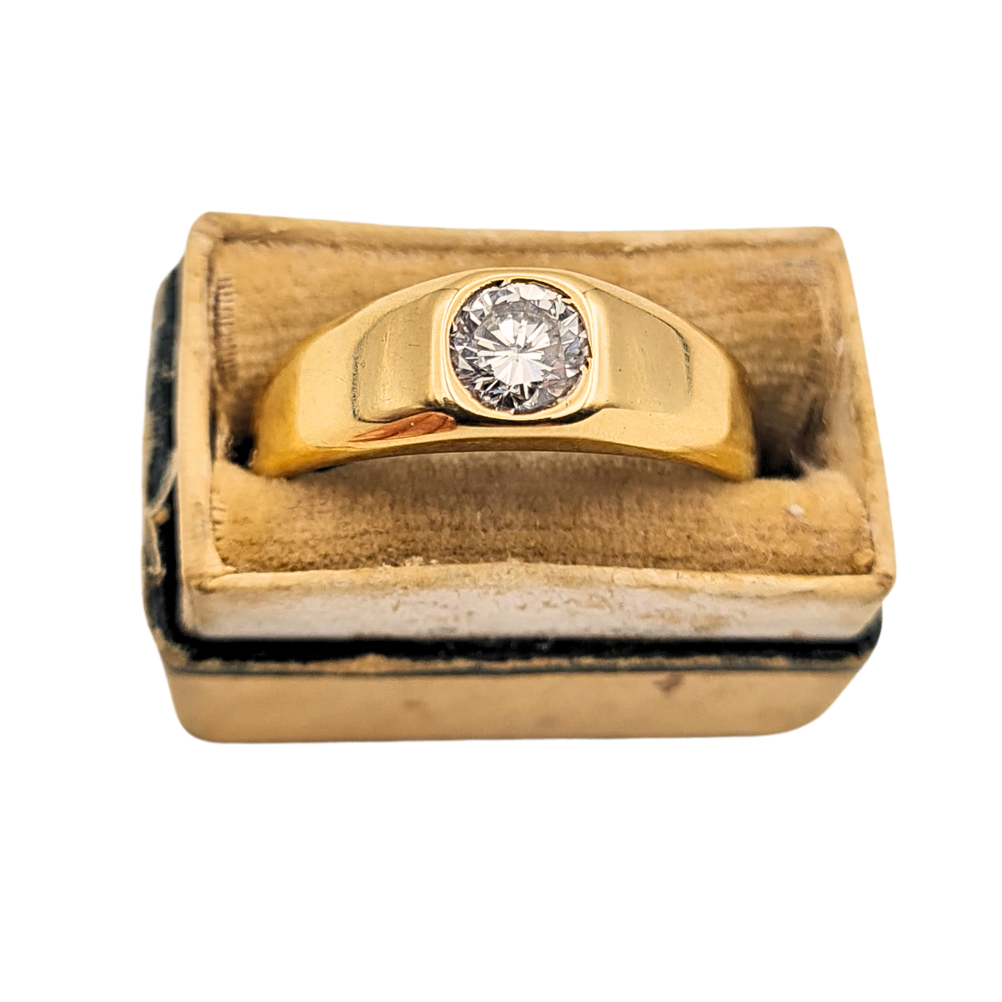 18ct Gold Diamond Gypsy Ring Heavy Band 0.5ct Solitaire UK Q US 8.25