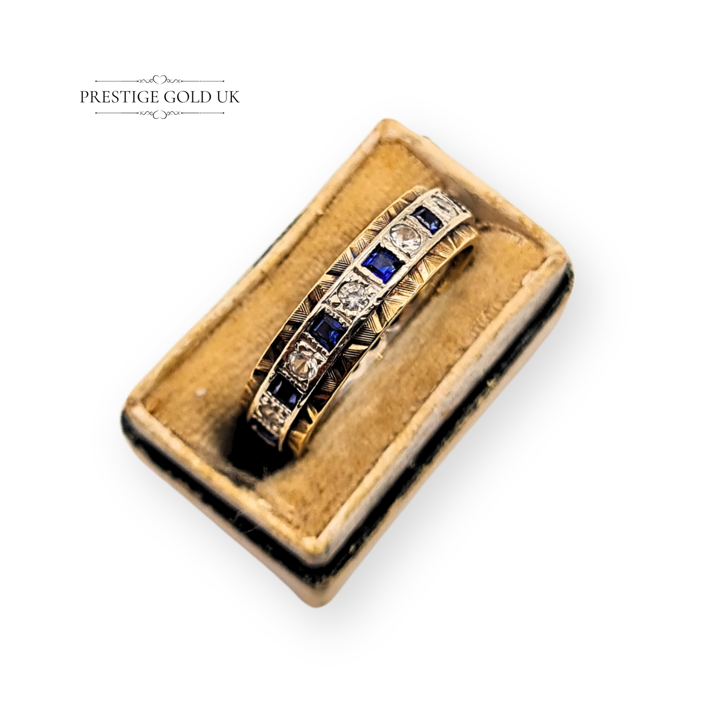 9ct Gold Sapphire & Spinel Eternity Ring  UK O / US 7 1/4, Two-Tone Gold