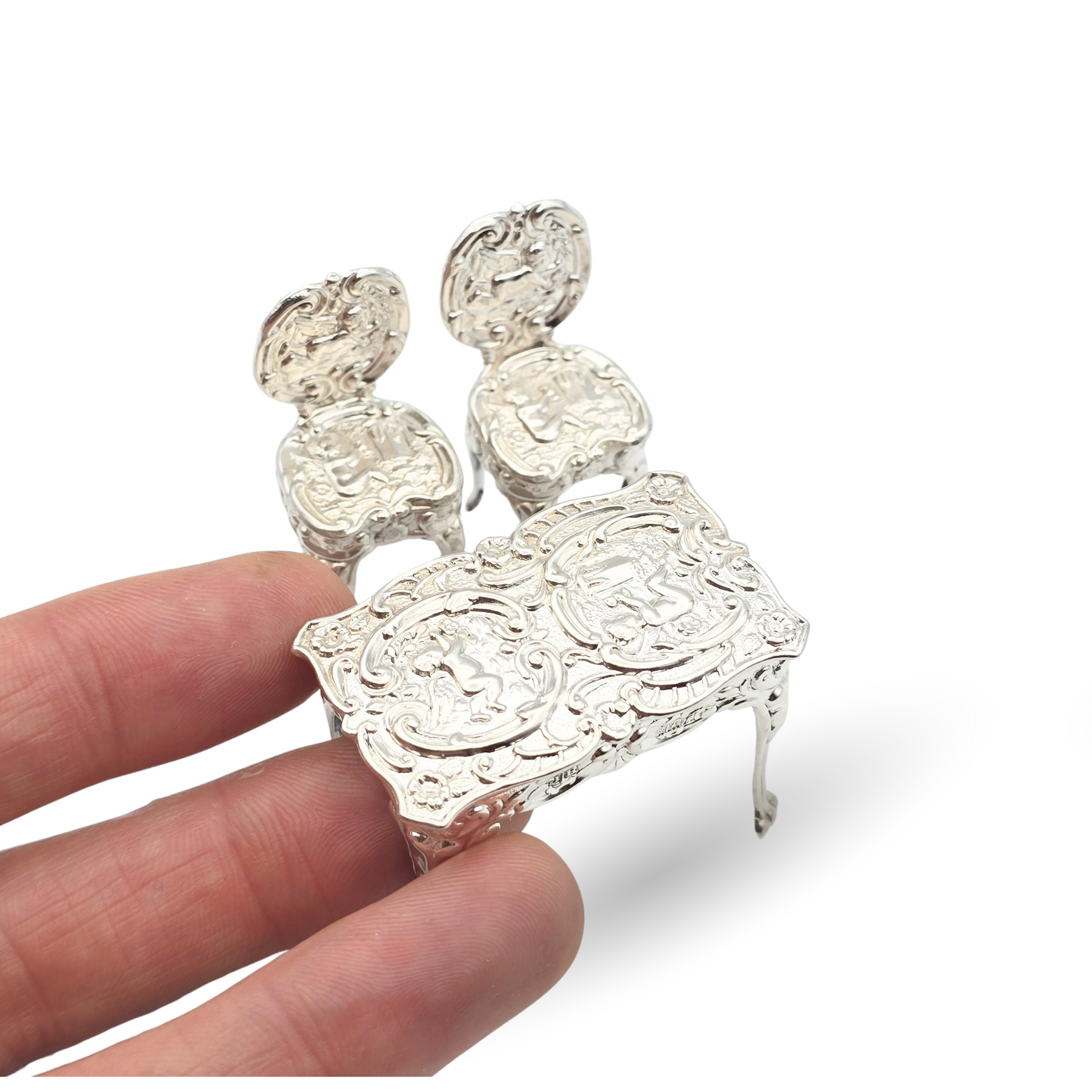 Solid Silver Dolls House Furniture, Rococo Cherubs, Birmingham 1959