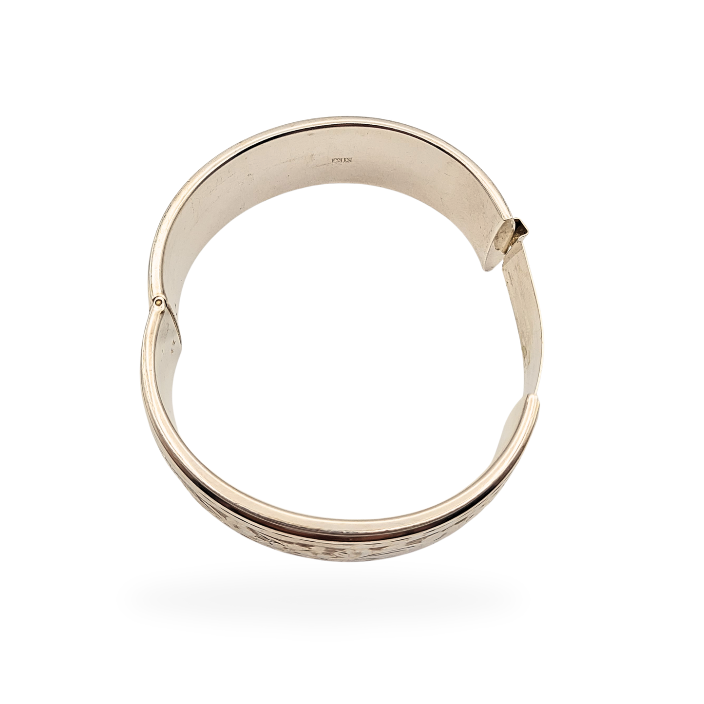 6 1/2" Silver Floral Bangle, Birmingham 1984, Wide Opening Bangle