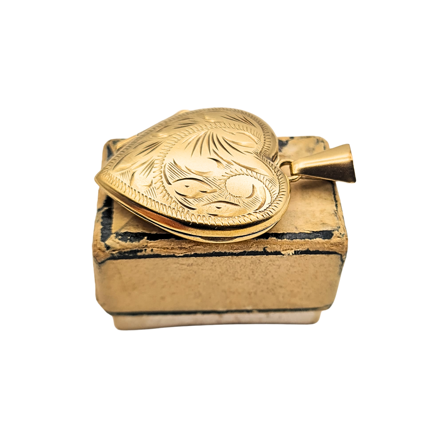 Large 9ct Gold Heart Photo Locket Pendant 25mm Hand Engraved Vintage 1976