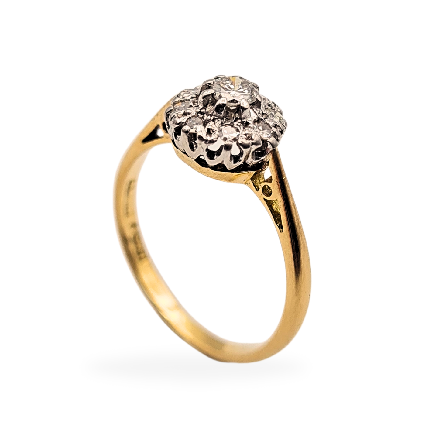 18ct Gold Platinum Diamond Cluster Ring UK I 1/2 Vintage