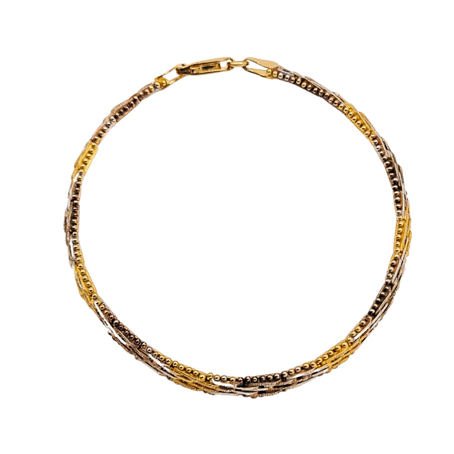 7 1/2 " 925 Silver 3-Tone Bracelet, Beaded Edge,