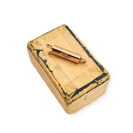 Antique 9ct rose gold small round push clasp, 15mm tube clasp for necklace or bracelet repair.