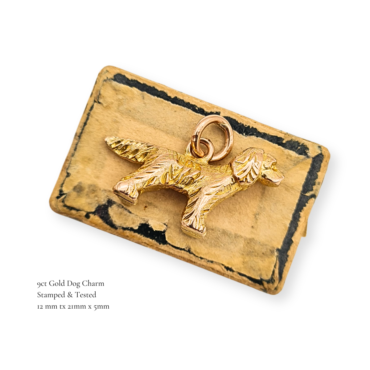 9ct Gold Red Setter Dog Charm Solid Hand Engraved Pendant