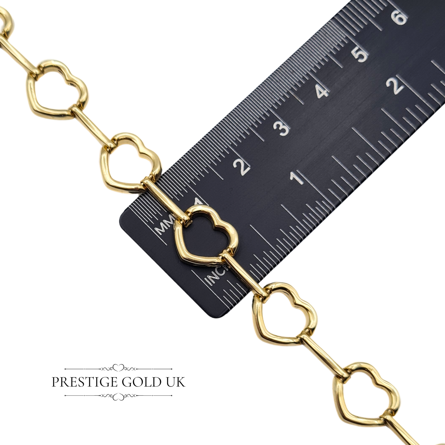 7 1/4" Long Vintage 9ct Gold Heart Bracelet, Reversible White & Yellow Gold Design