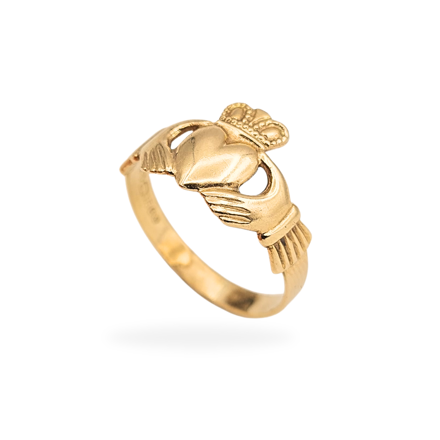 9ct Solid Gold Claddagh Ring, Fully Hallmarked, UK O US 7 1/4