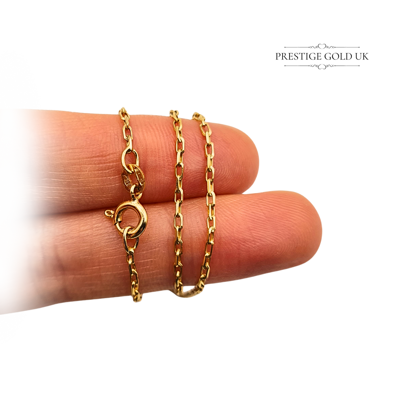 16" 9ct Gold Tiny Trace Chain,  Anchor Link Necklace Spring Ring Clasp