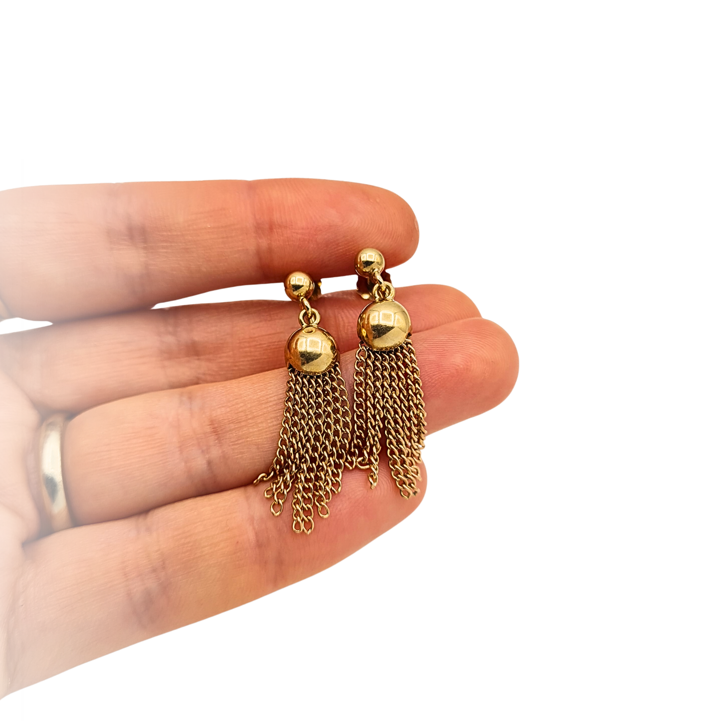 9ct Gold Tassel Drop Earrings,Yellow & Rose Gold Screw Back Earrings