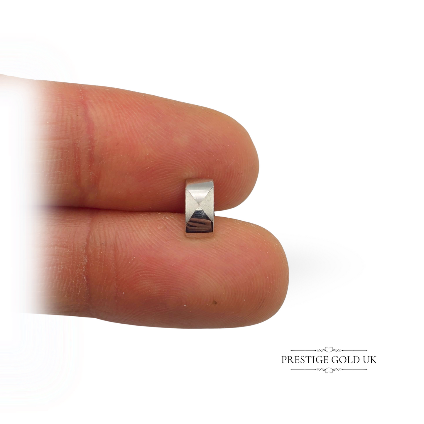 9ct White Gold Rectangular Stud Earrings, Two-Tone Dome with Geometric Facets