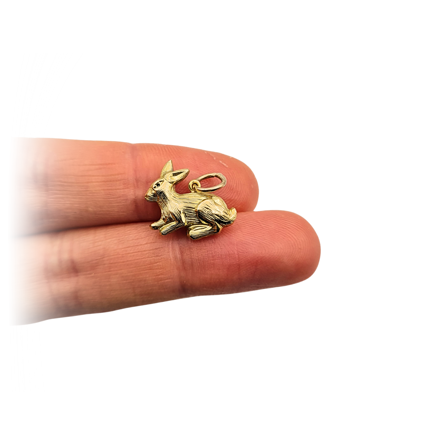 9ct Gold Rabbit Charm, Puffy Bunny Pendant 14mm