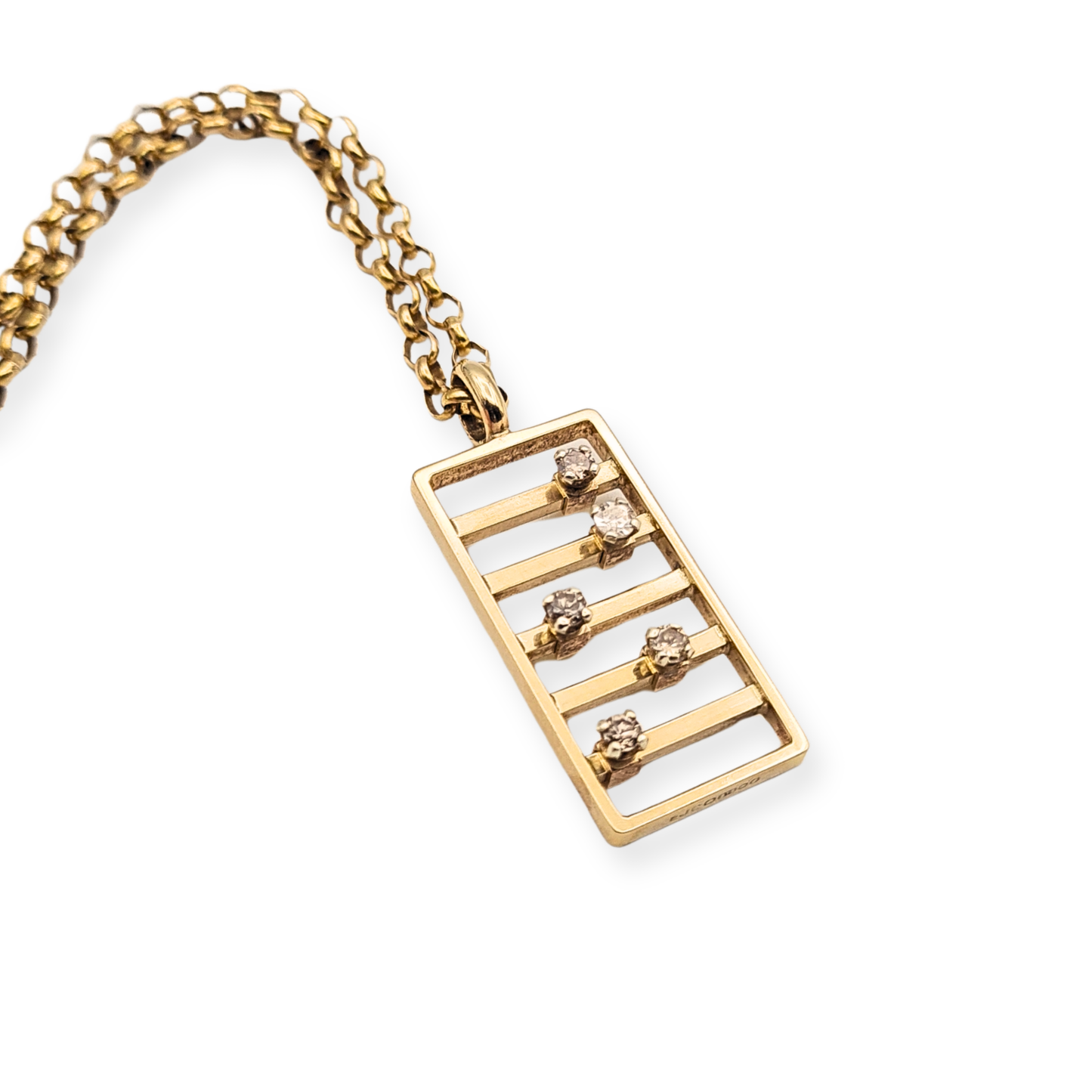 Solid 9k Gold Diamond Set Abacus Pendant Vintage Moving Stones Charm