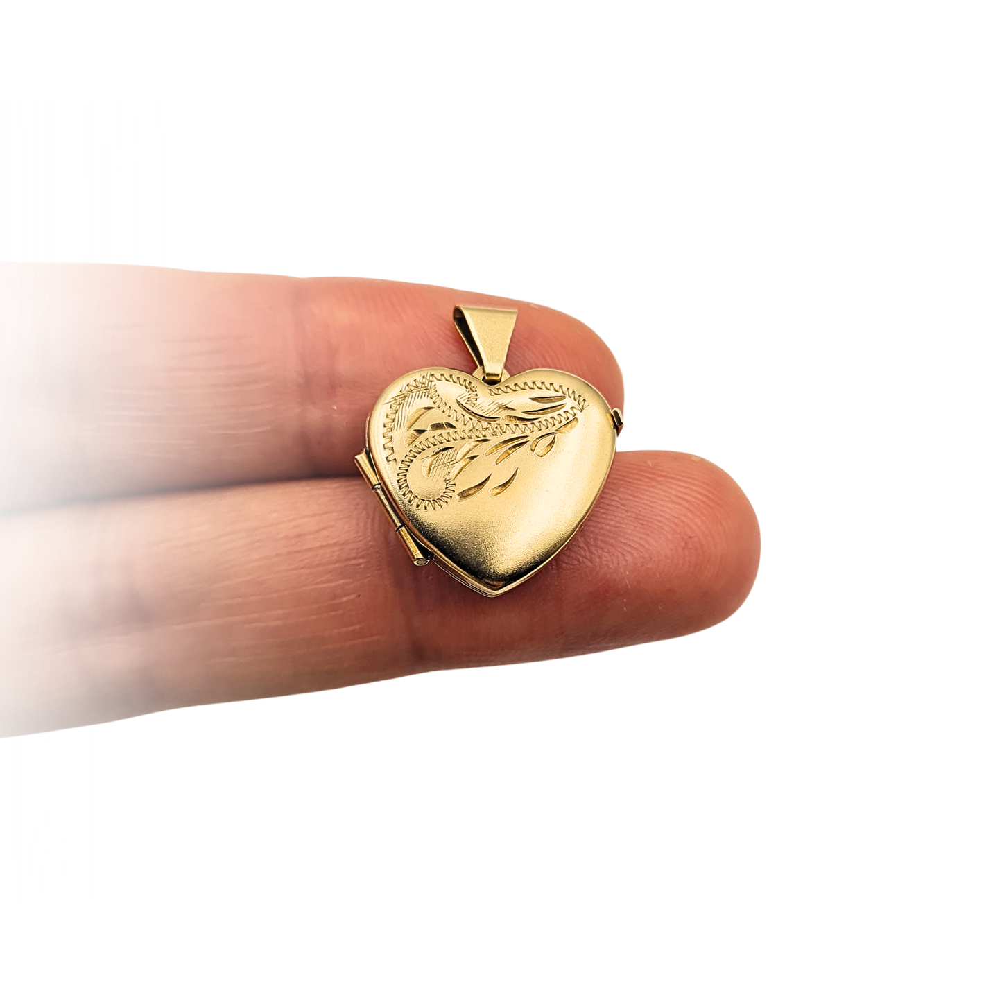9ct Gold Small Heart Locket Pendant Engraved Floral Fully Hallmarked