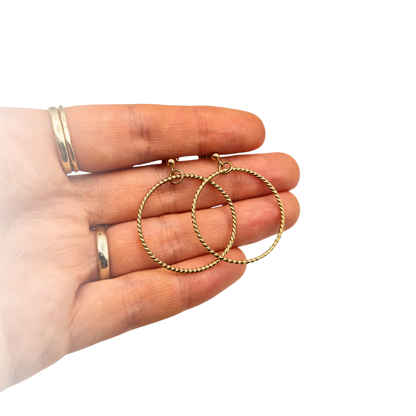 Simple 9ct Gold Twist Wire Hoop Earrings 30mm Skinny Hoops