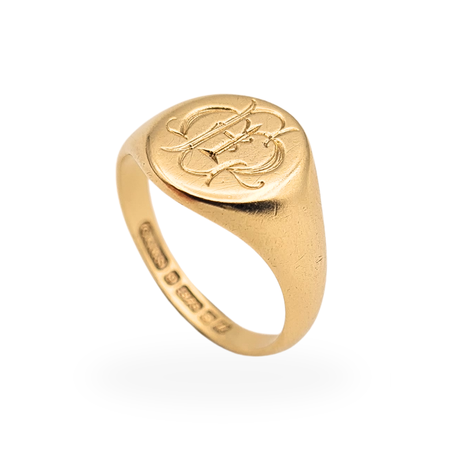 Solid 9ct Gold Signet Ring Birmingham 1969 Engraved Initial UK I¼ US 4.5