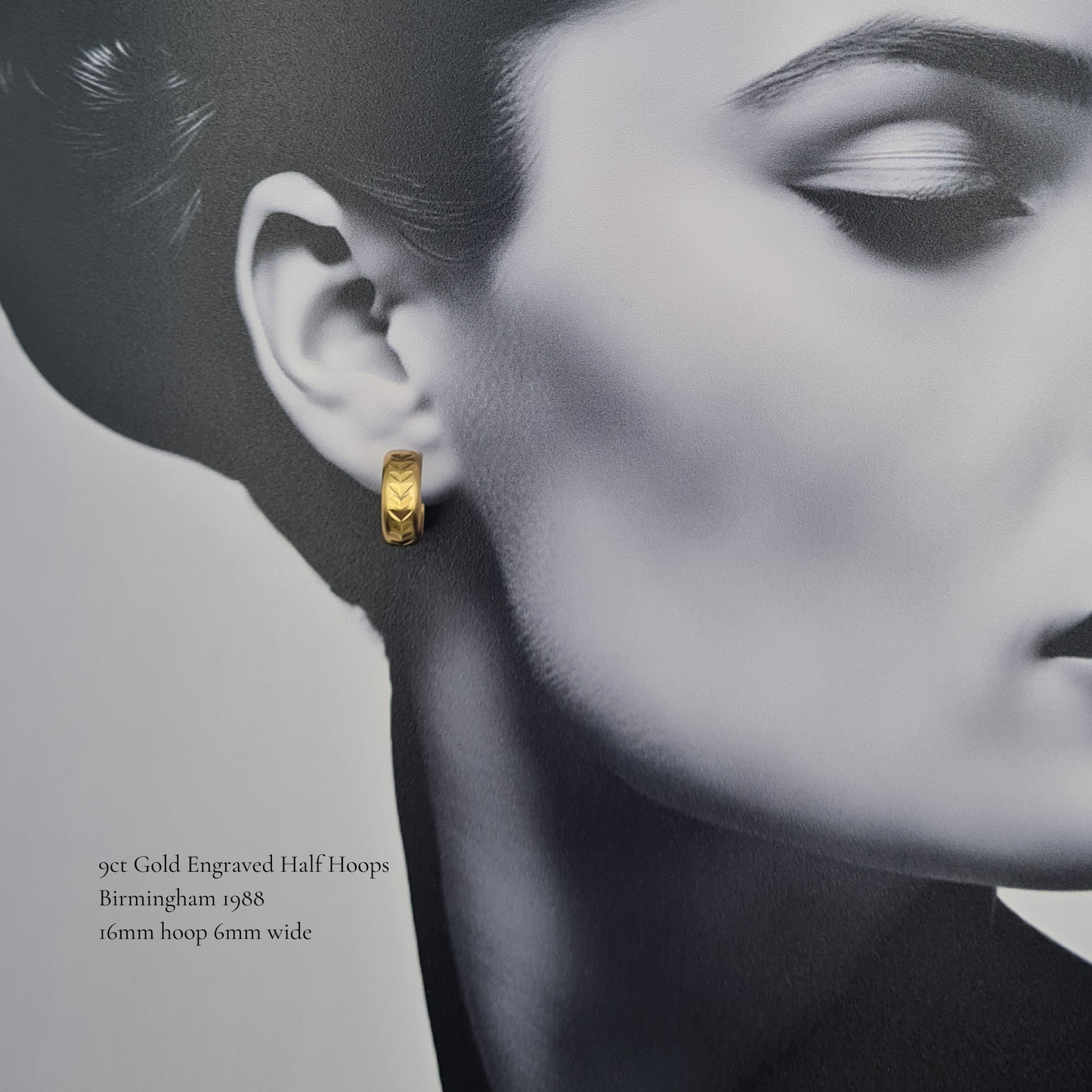 Small 9ct Gold Half Hoop Stud Earrings  Satin Chevron Finish