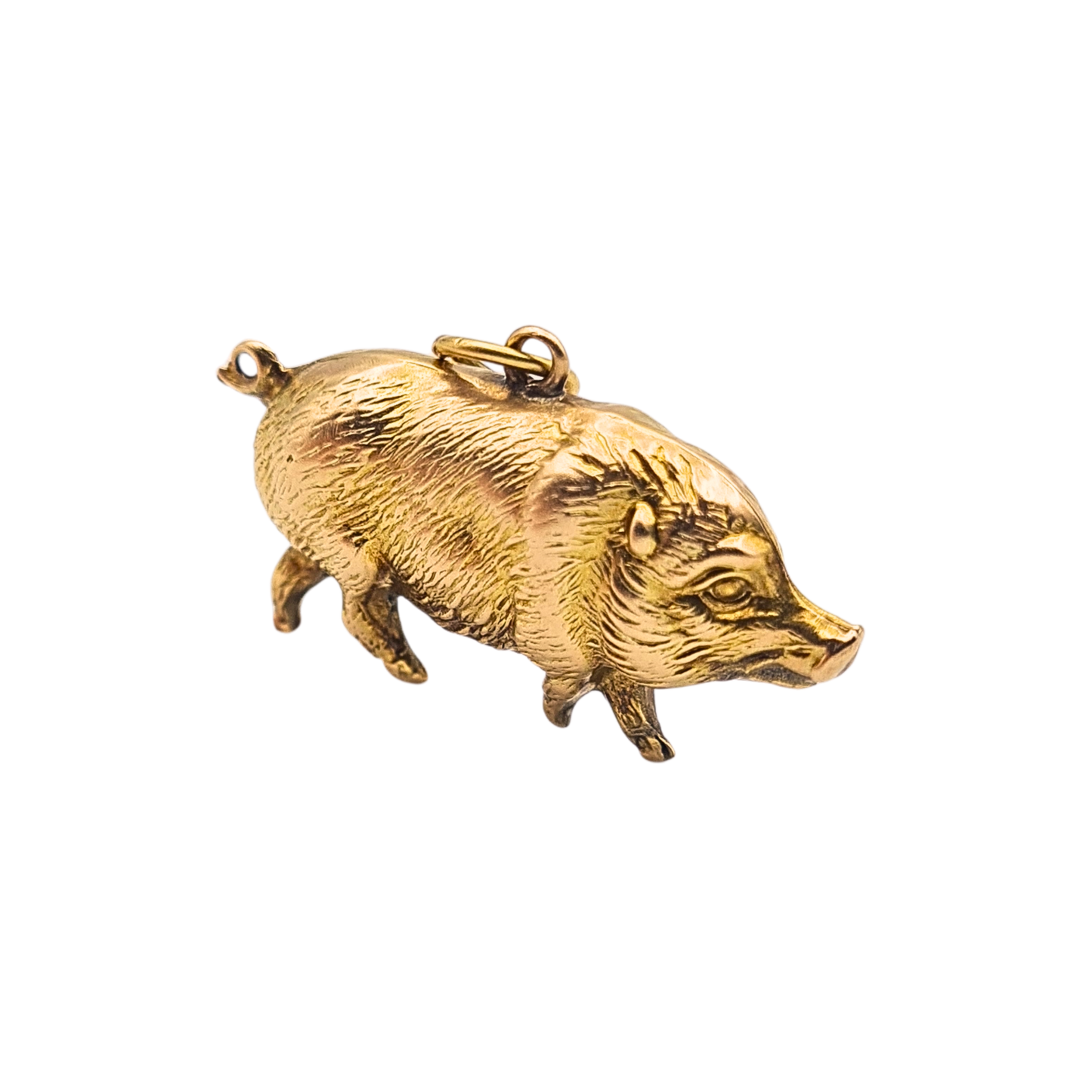Large 9ct Gold Pig Boar Charm Pendant Hollow Moving Rattle Animal Charm