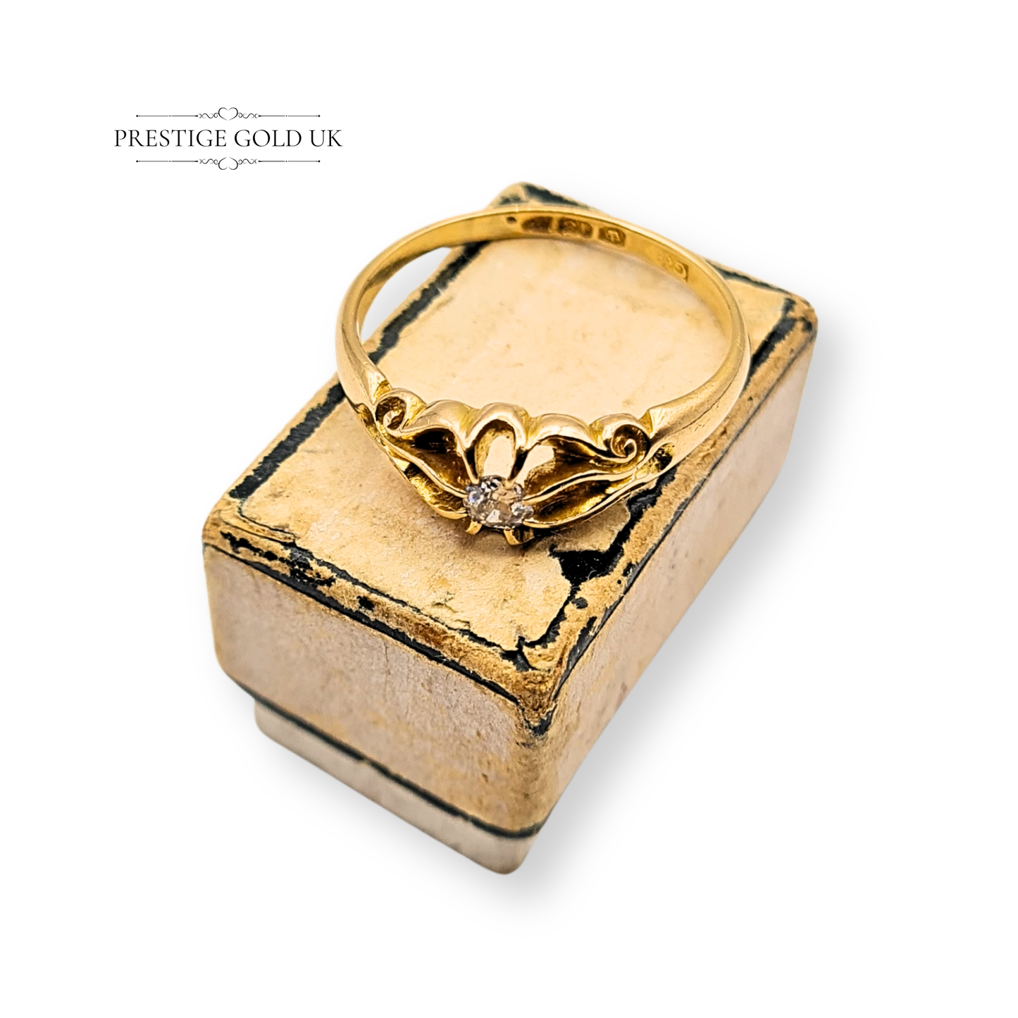 18ct Antique Gold Victorian Diamond Solitaire Ring, Size  UK P / US 7 1/2