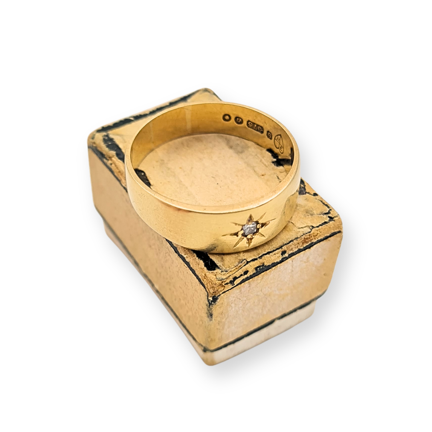 Solid 9ct Gold Diamond Gypsy Ring, London 1968, Size Q 1/2 US 8 1/4