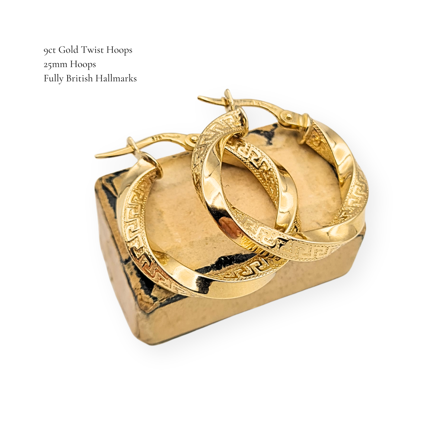 9ct Gold Twist Hoop Earrings 22mm Fully Hallmarked