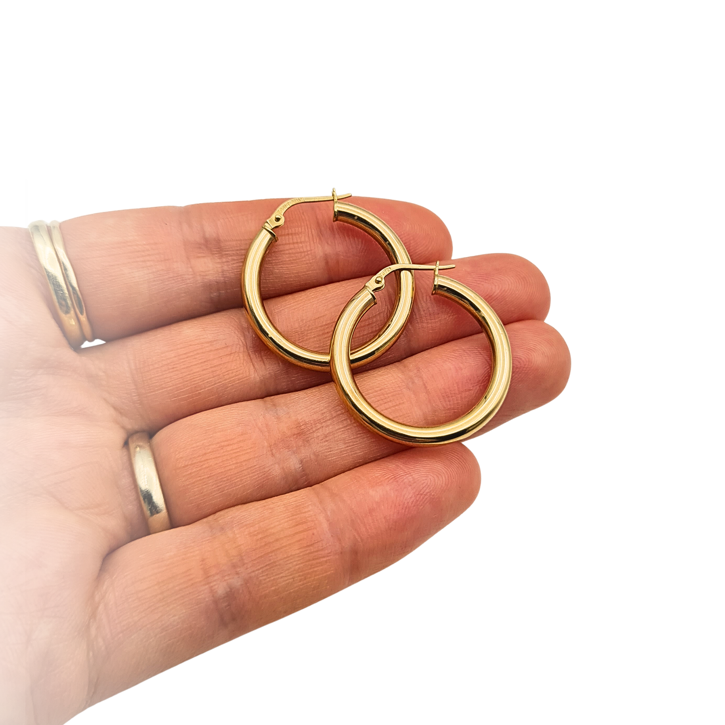 Large 9ct Gold Hoop Earrings Hollow Hoops Flip Top Fasteners 25mm