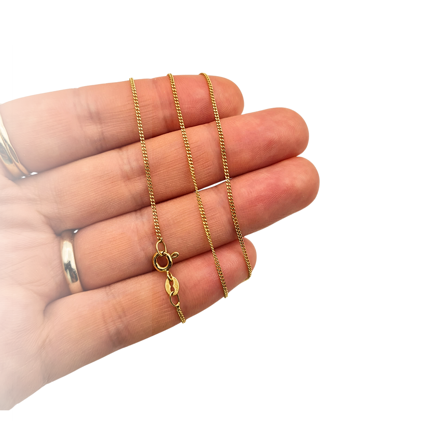 18" Long 9ct Gold Tiny Curb Chain Necklace 46cm Long  Dainty 1mm WIde Gold Chain