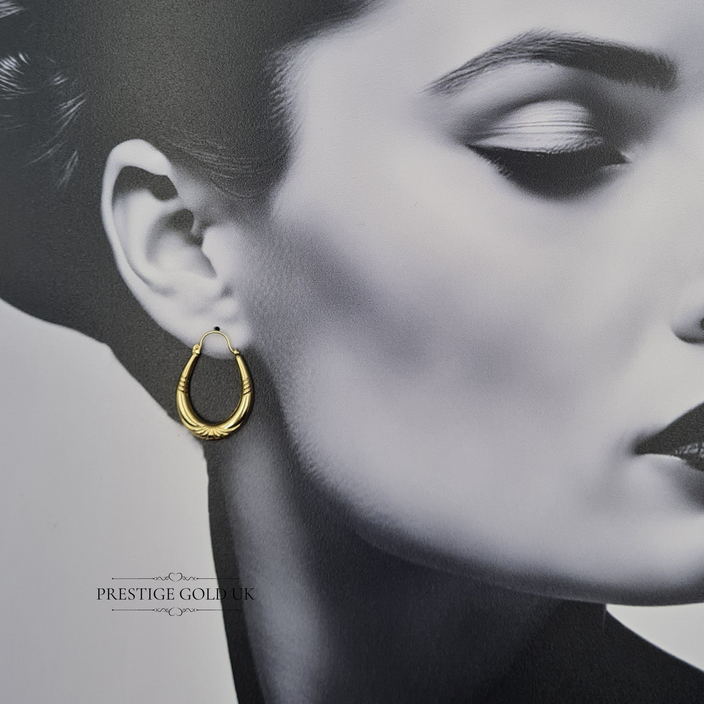 9ct Gold Vintage Oval Creole Hoop Earrings With Flip Top Fasteners