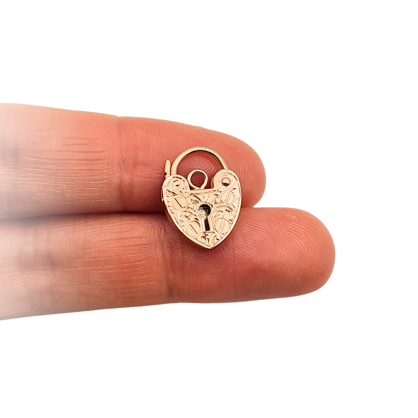 9ct rose gold petite engraved heart padlock clasp 17mm
