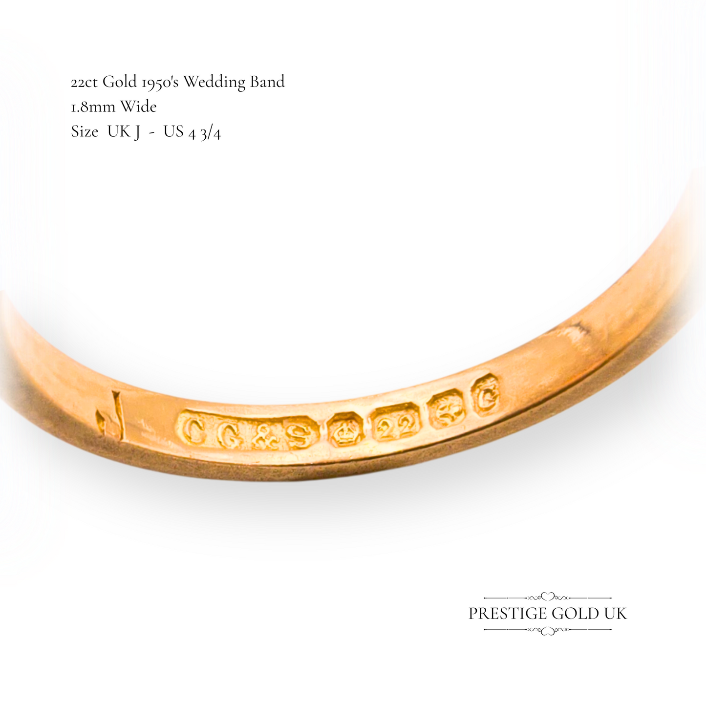22ct Gold Skinny Wedding Band, Birmingham 1952, Size UK J - US 4 3/4