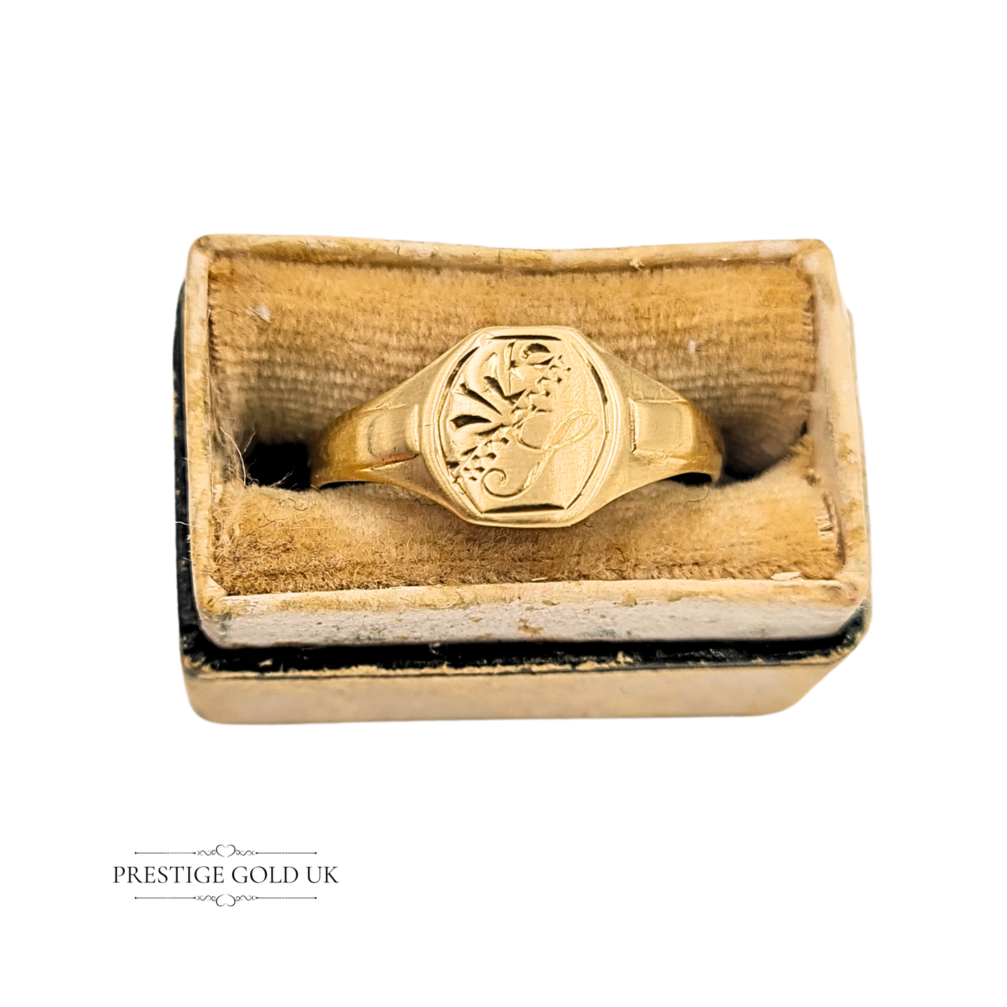9ct Small Gold Signet Ring, UK M 1/2 US 6 1/2, Dainty Ring With Engraved Face