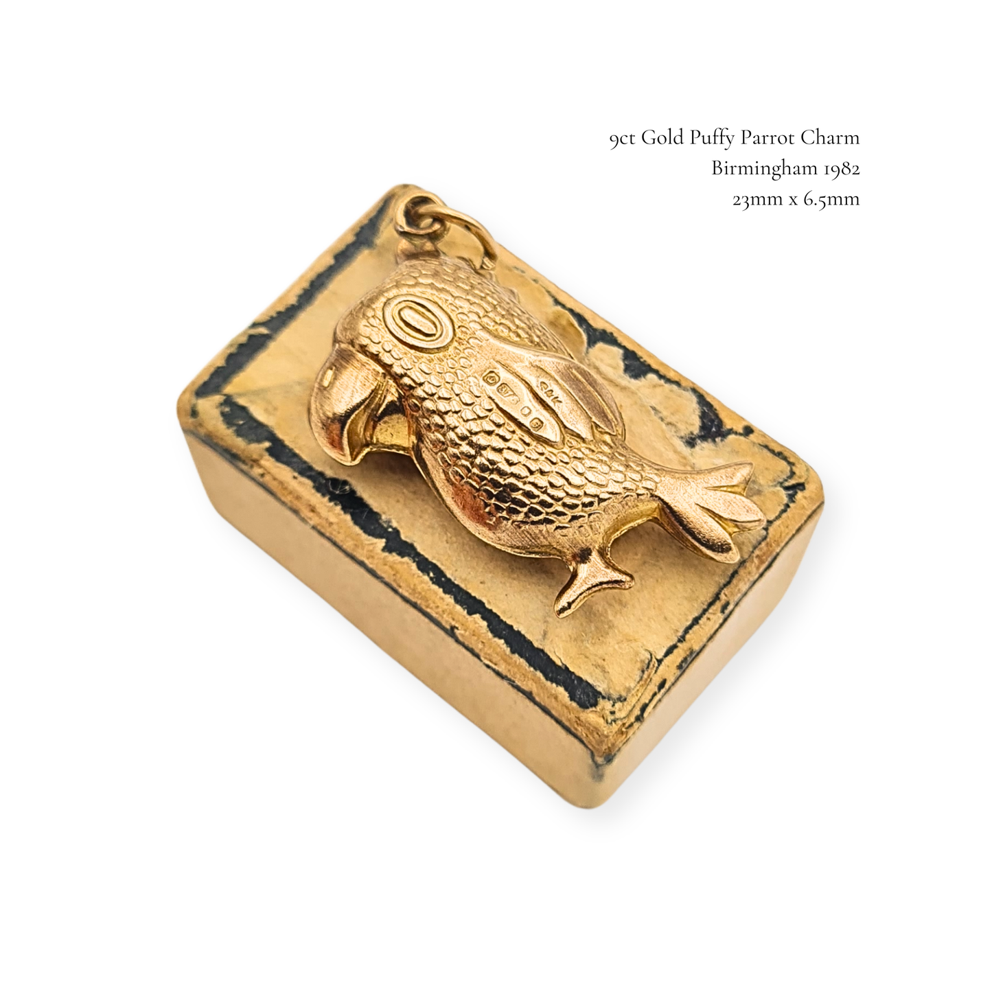 Vintage 9ct Gold Puffy Parrot Charm Pendant Birmingham Hallmark 1982