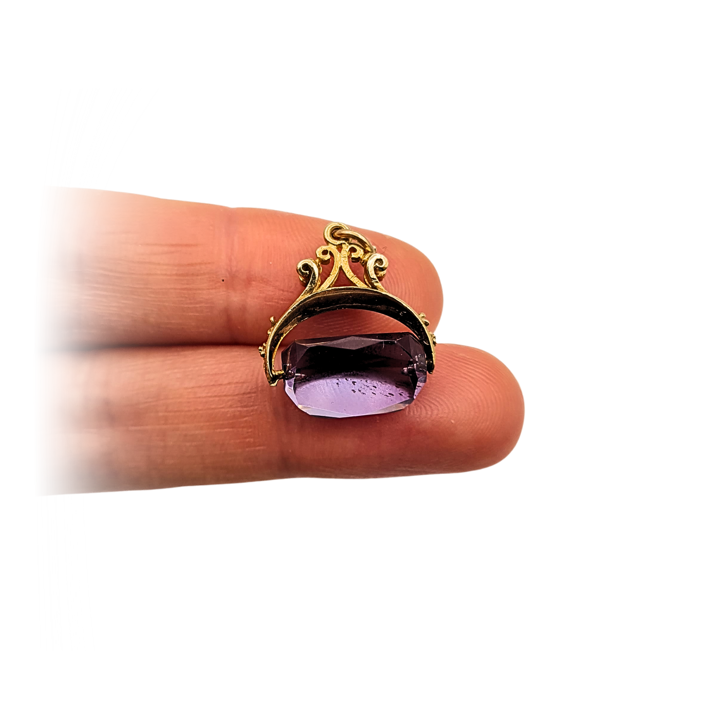 Small 9ct Gold Amethyst Spinning Fob Pendant, London 1969