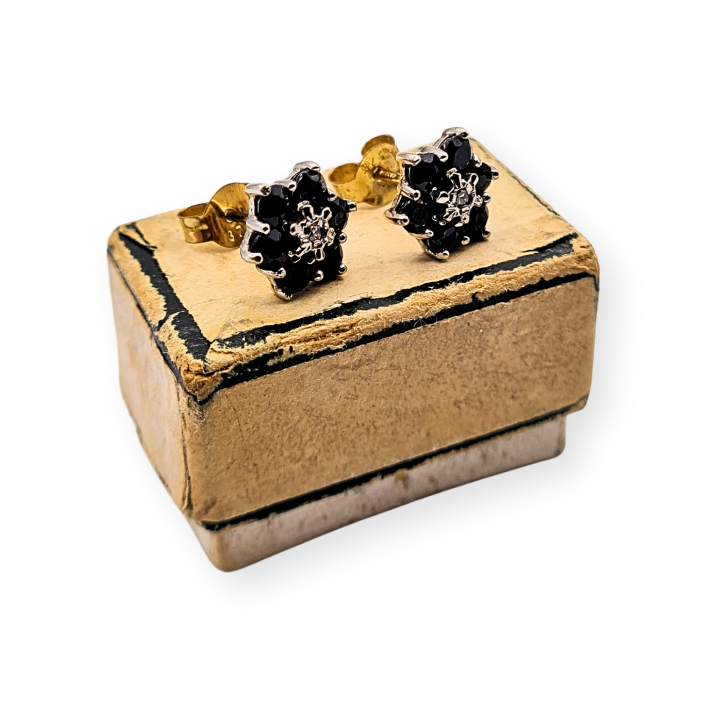 9ct Gold Sapphire & Diamond Flower Cluster Stud Earrings