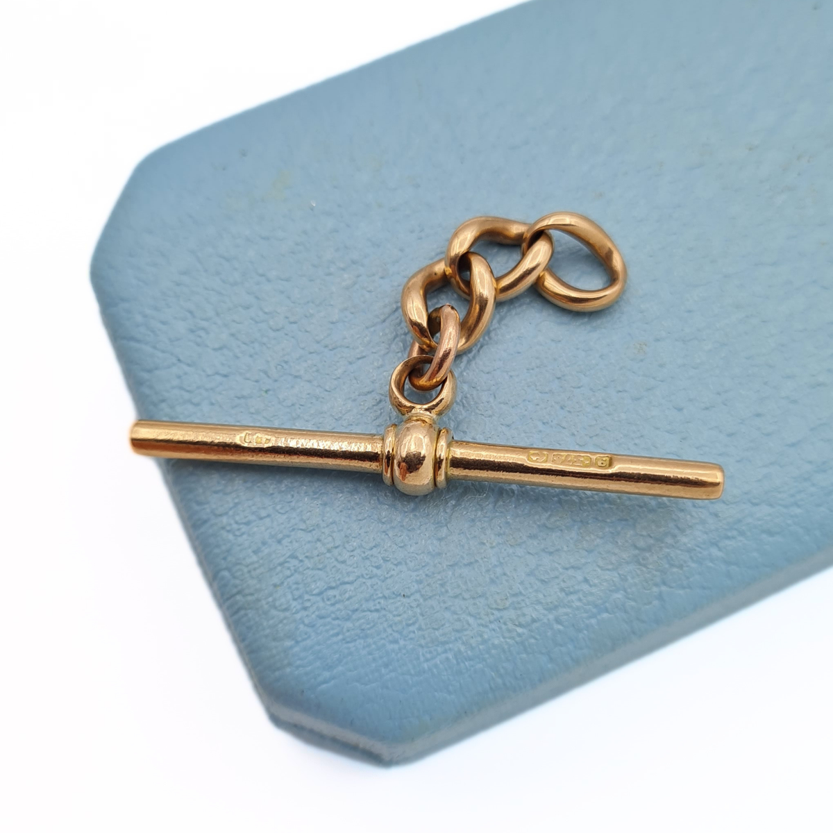 9ct Rose Gold Albert Chain T-Bar Curb Links, Antique Gold Stamped 9.375