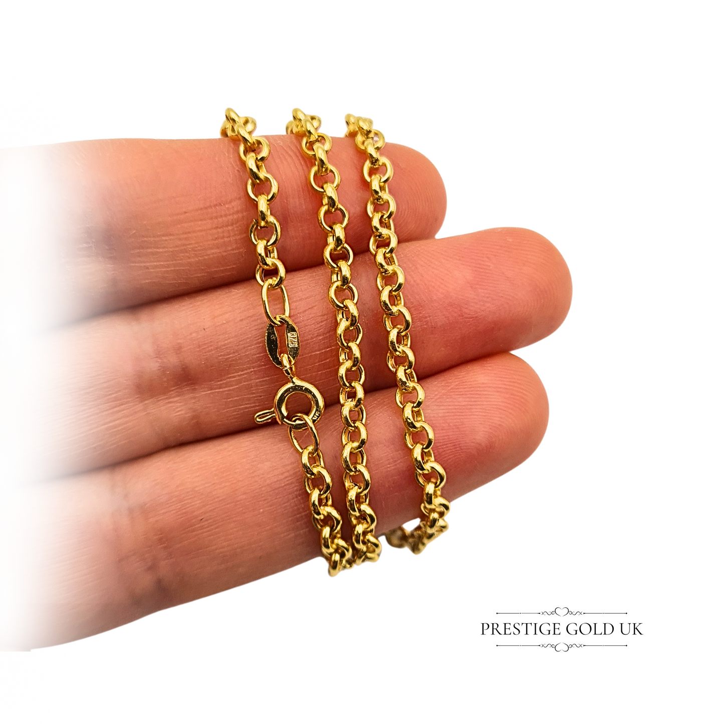 20" 9ct Gold Belcher Chain Necklace, Hollow 3mm Wide Rolo Chain