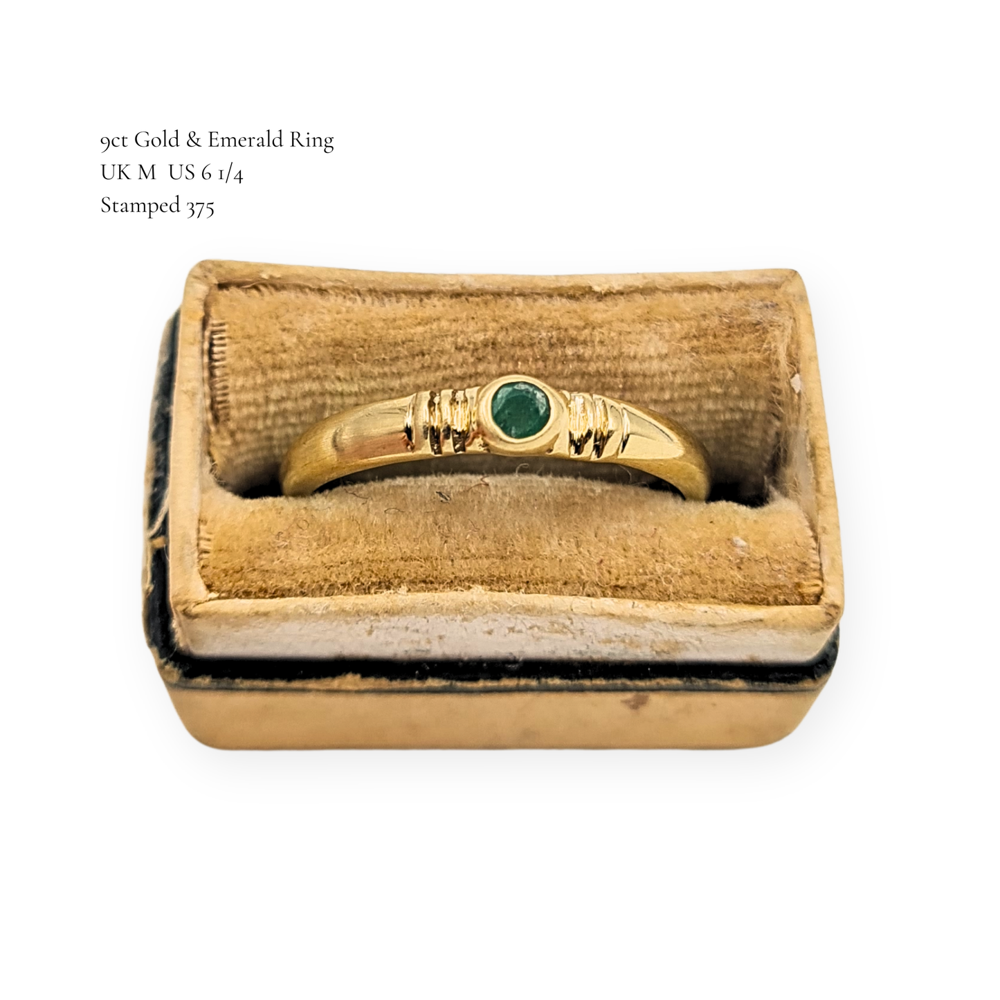 9ct Gold Emerald Ring UK M US 6 1/4 Green Stone Band