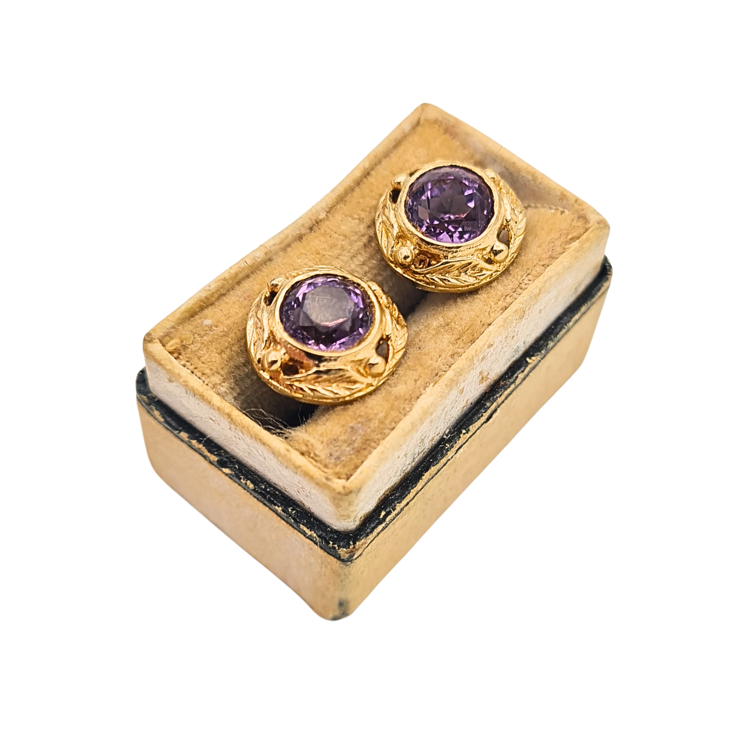 9ct Gold Amethyst Stud Earrings Birmingham 1975 Butterfly Backs