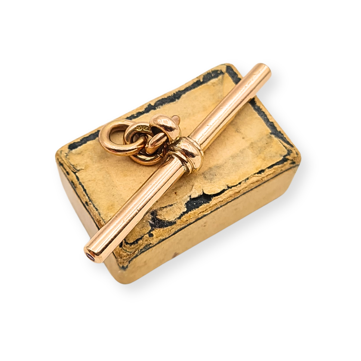 Antique 9ct Rose Gold Ruby T Bar Pendant  Heavy Solid Gold Albert Fob T-Bar