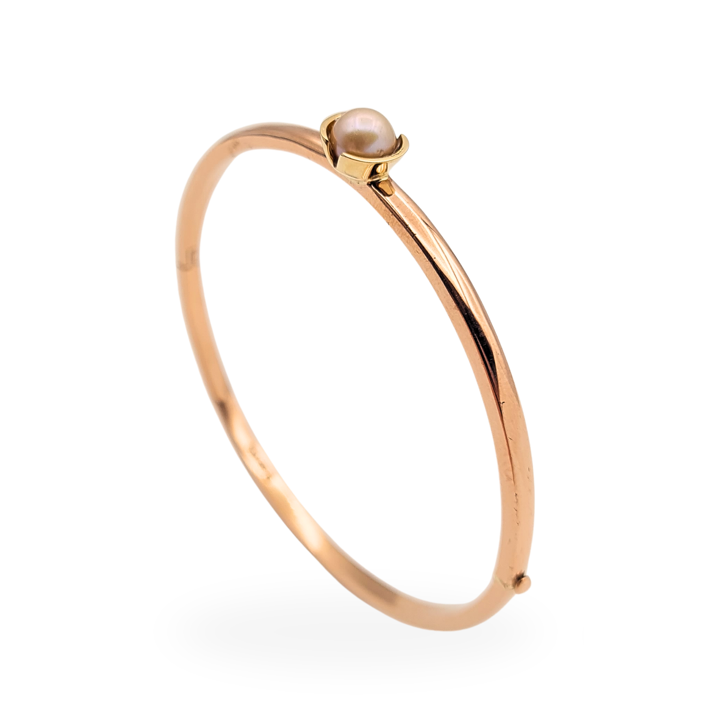 Quality 6.75” Long 9ct Rose Gold Pearl Bangle