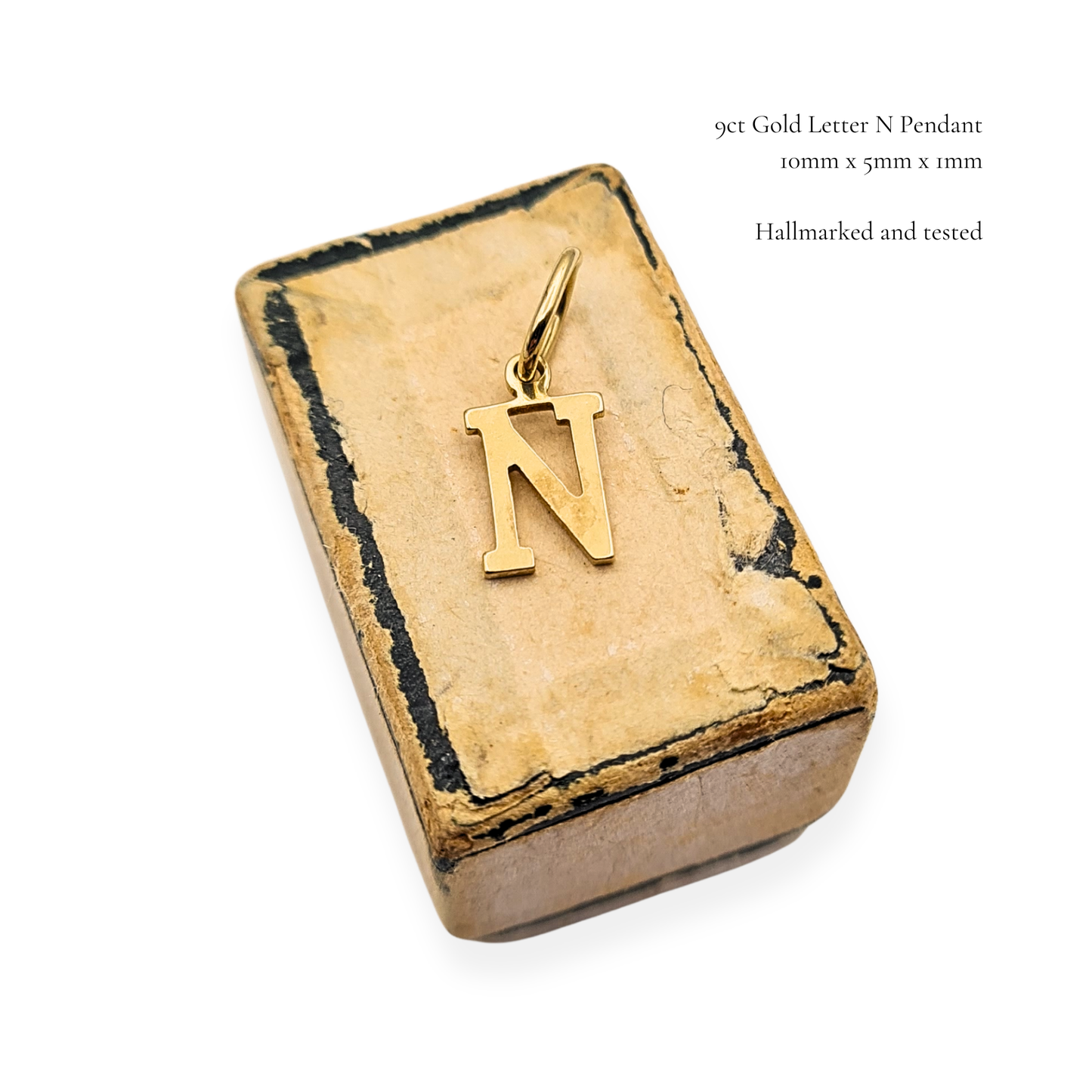 Small 9ct Gold Letter N Pendant, Dainty 10mm, 0.29g