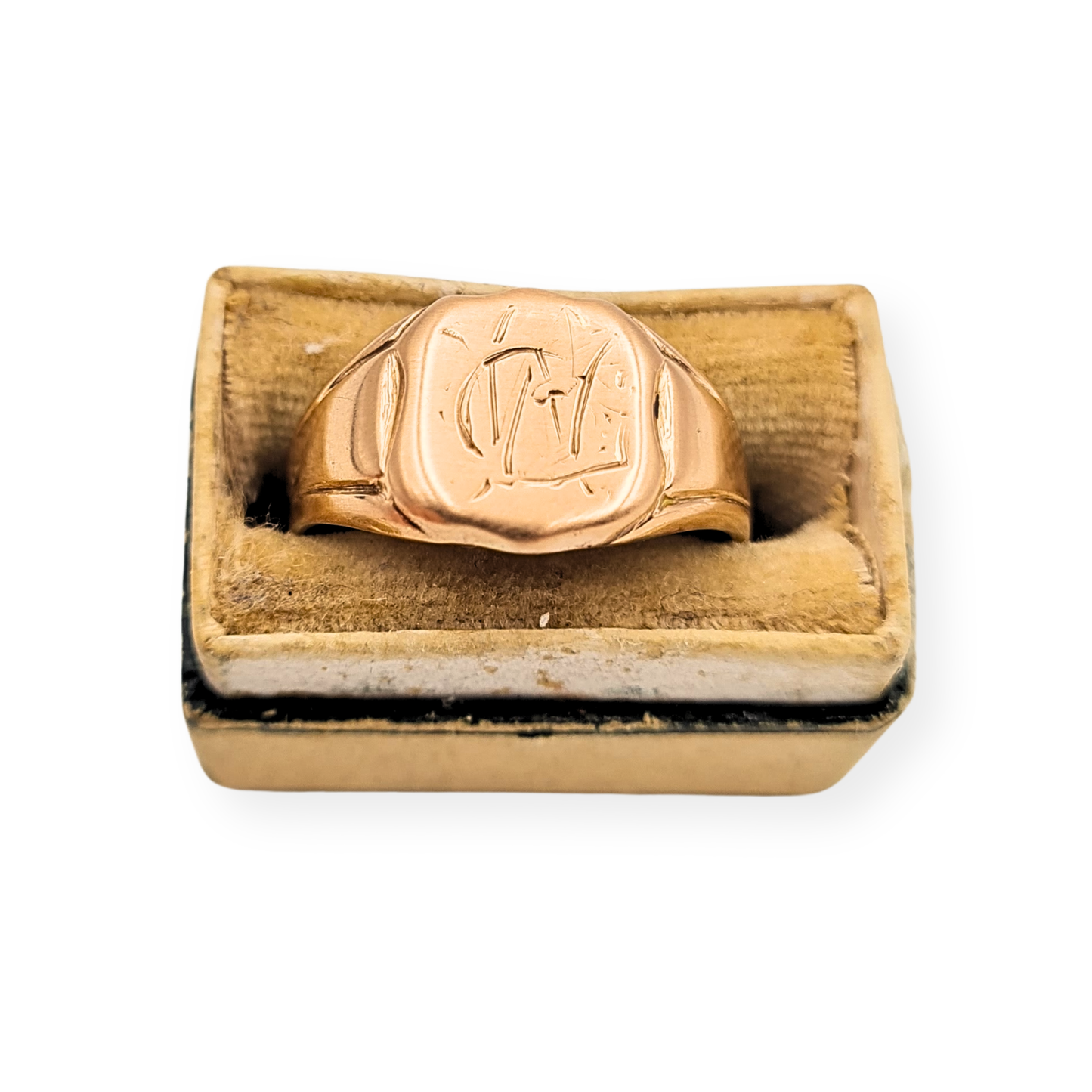 Clearance  Antique 9ct Rose Gold Signet Ring, Hand Engraved, UK O 1/2
