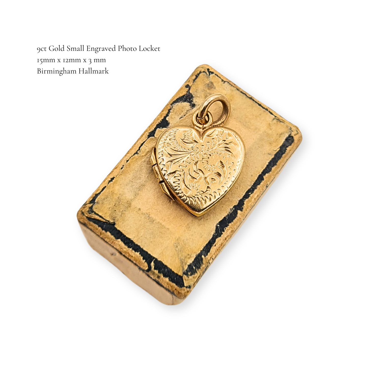 9ct Gold Heart Photo Locket Pendant Engraved Birmingham Hallmarked