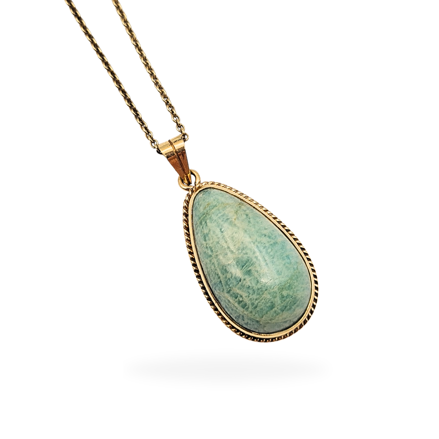 Large 9ct Gold Green Gem Pendant, Teardrop Cabochon