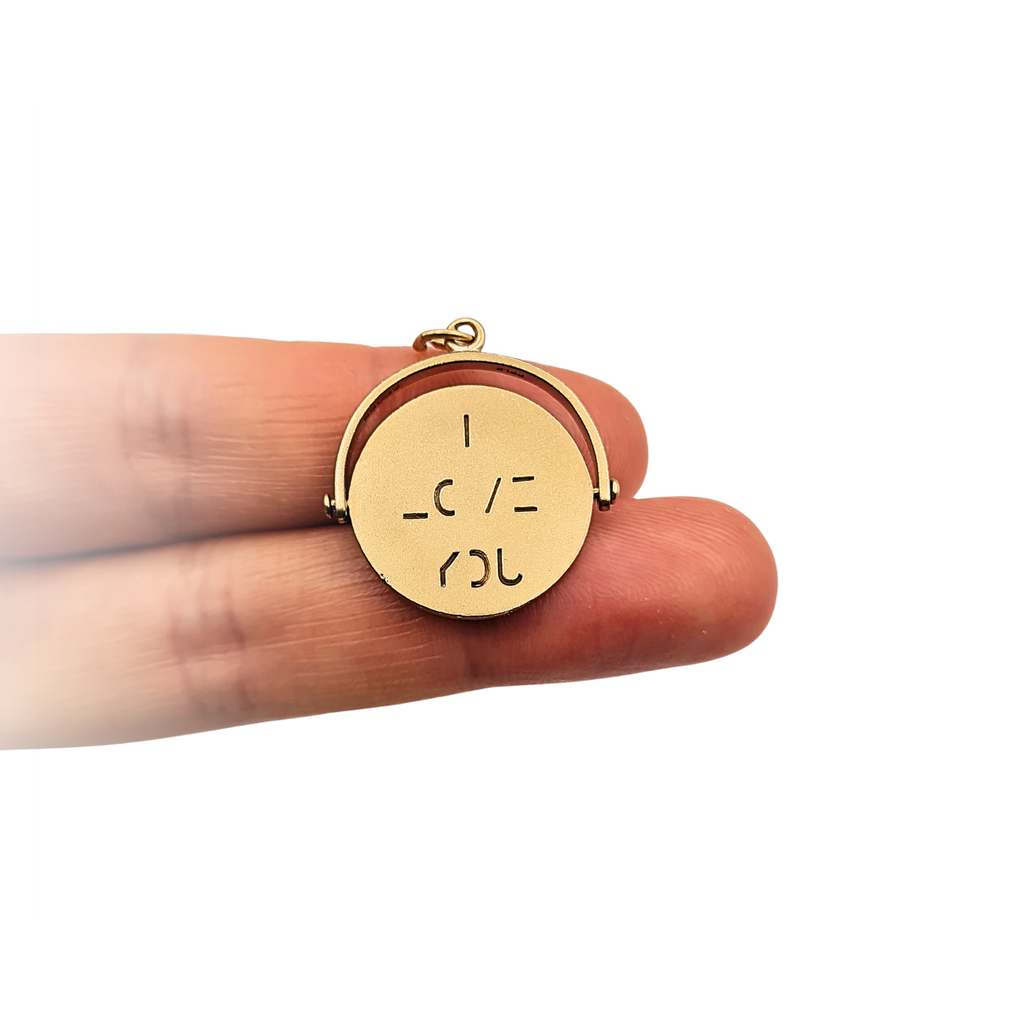 Large 9ct Gold Large Round Spinning Love Pendant.